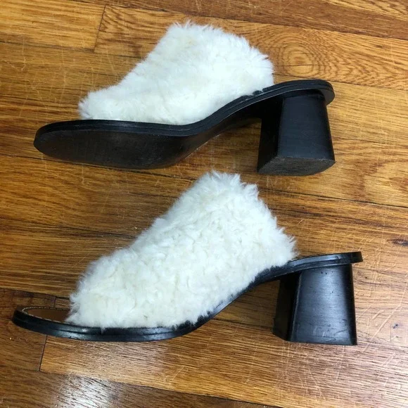 ZARA Open-Toe Sherpa Block Heeled Mules Size 37/6.5 - Picture 5 of 11
